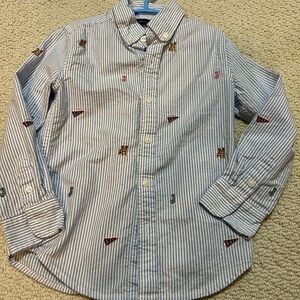 Janie and Jack Blue Striped Button Down Shirt with Embroidered Details